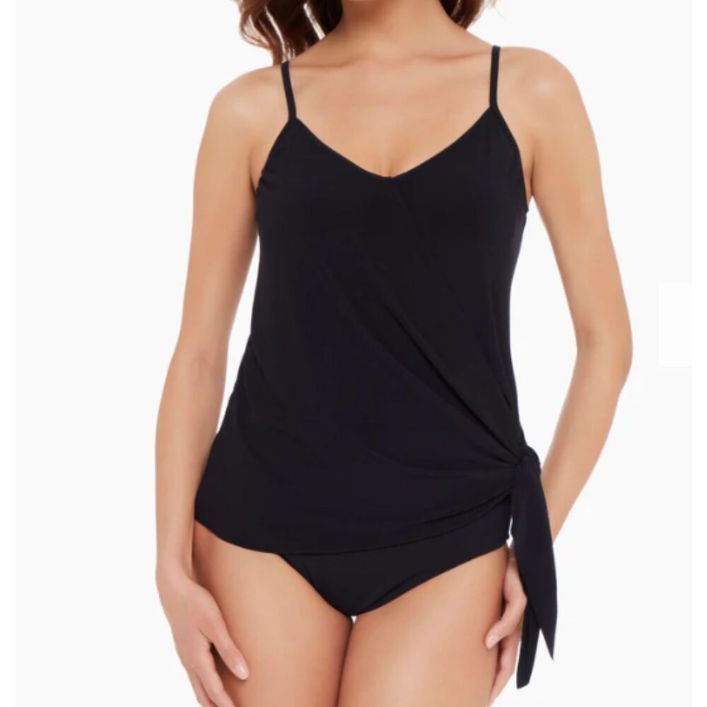 Magicsuit Alex Tankini Top Sz 8 Side Tie Black Swim Cruise Beach Pool Vacation